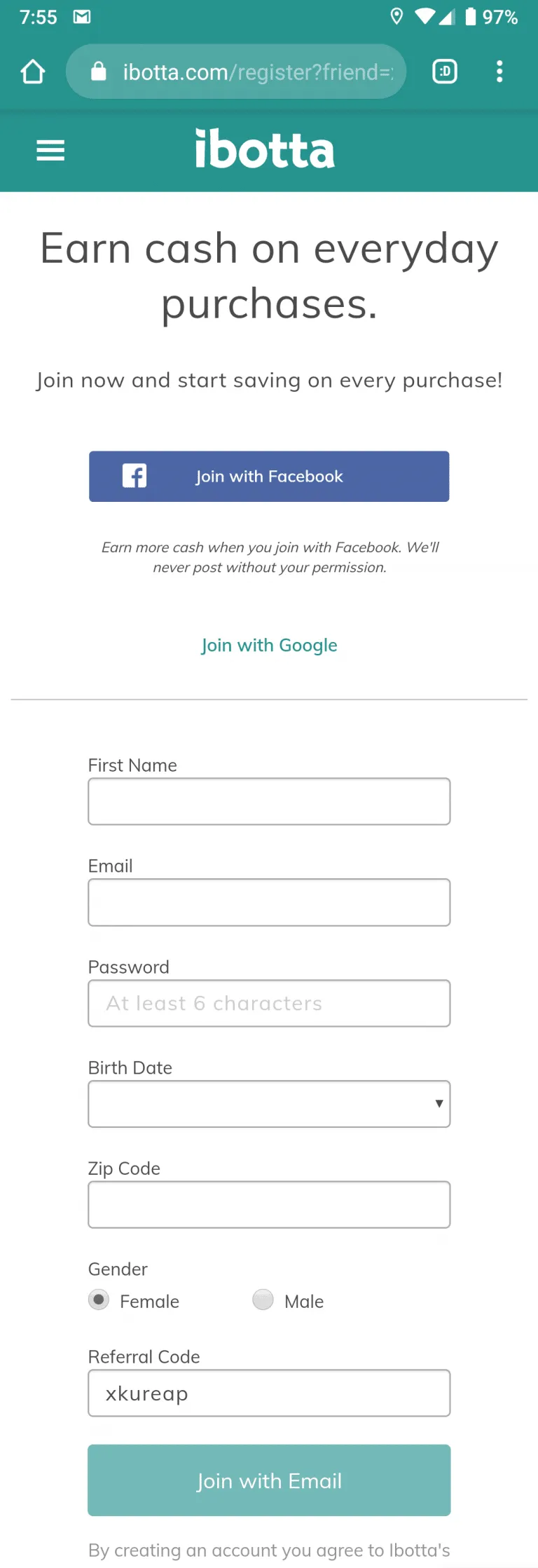 Ibotta program screenshot 1
