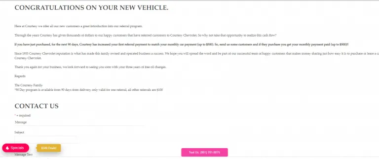 Courtesy Chevrolet program screenshot 2
