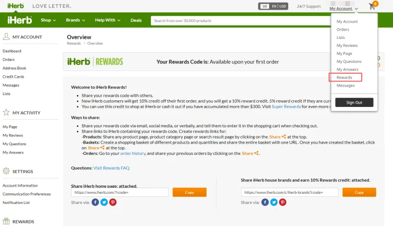 iHerb program screenshot 2