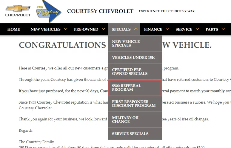 Courtesy Chevrolet program screenshot 3