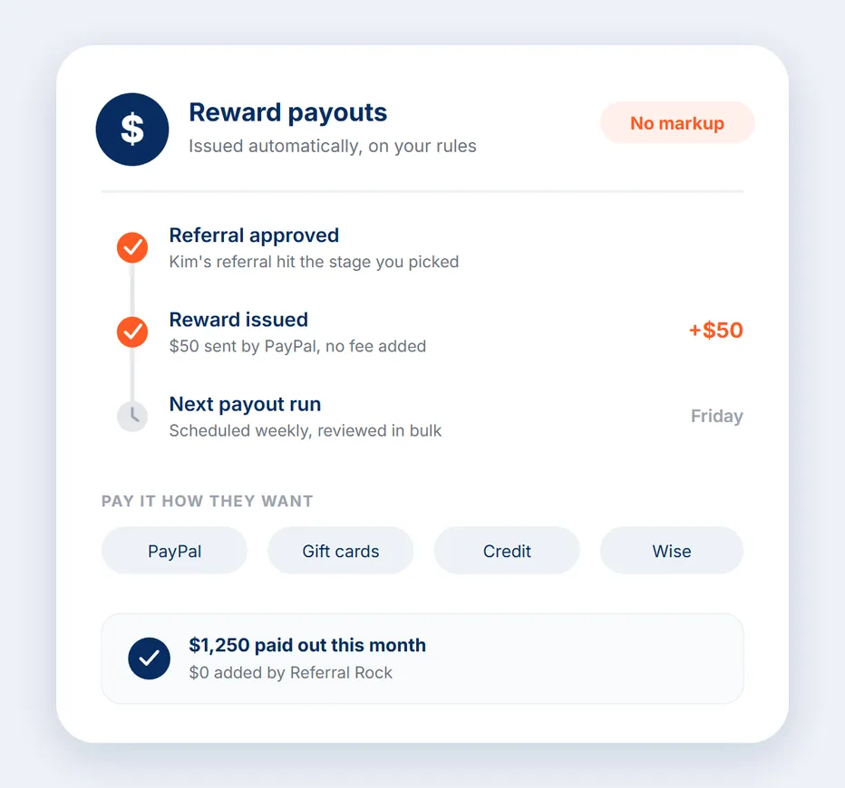 Automated reward payout flow in Referral Rock