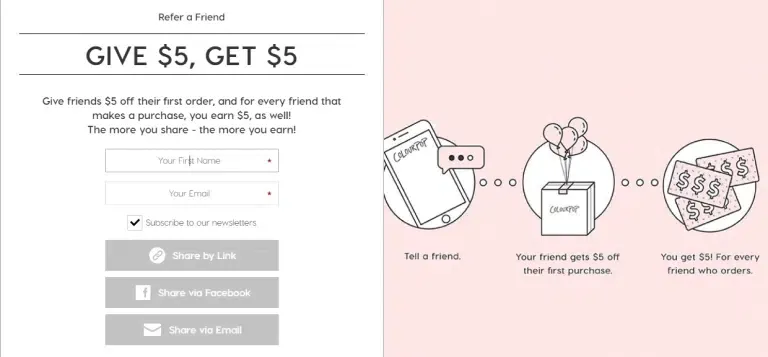 colourpop referral rewards