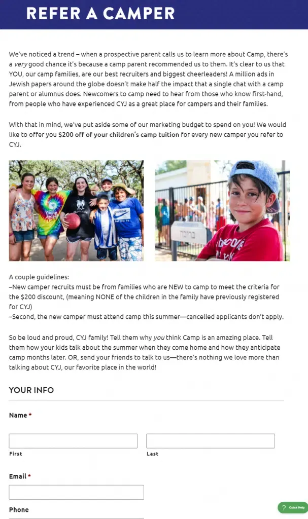 camp young judea texas small business referral program