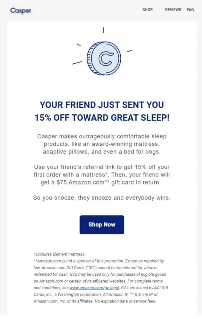 casper referral mesaging