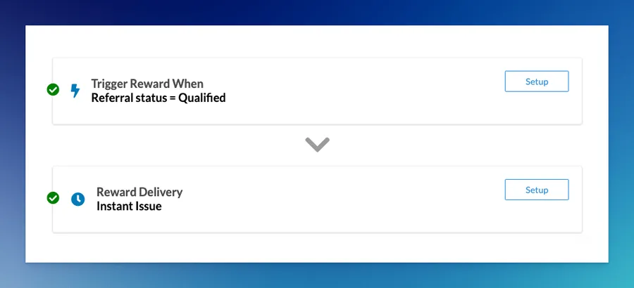 Reward automation showing a reward that triggers when a referral qualifies and issues instantly