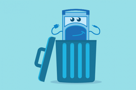Referral Rock character in trash can