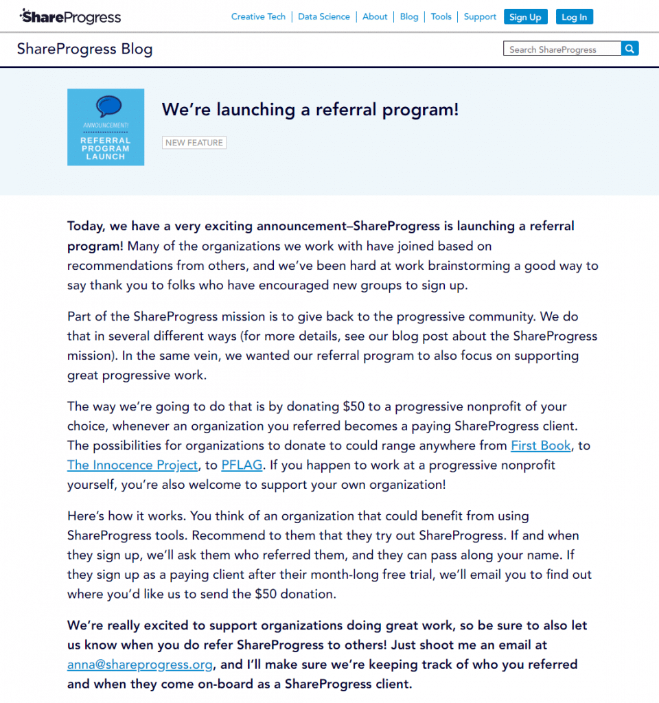shareprogress referral program announcement blog post