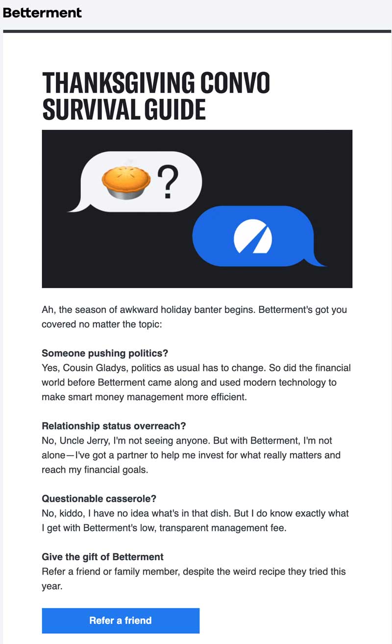 betterment referral email newsletter