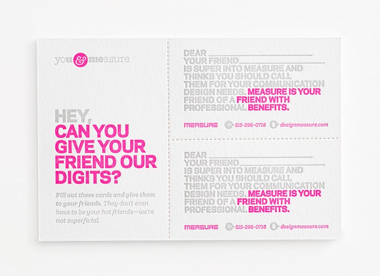 you and measure referral card design