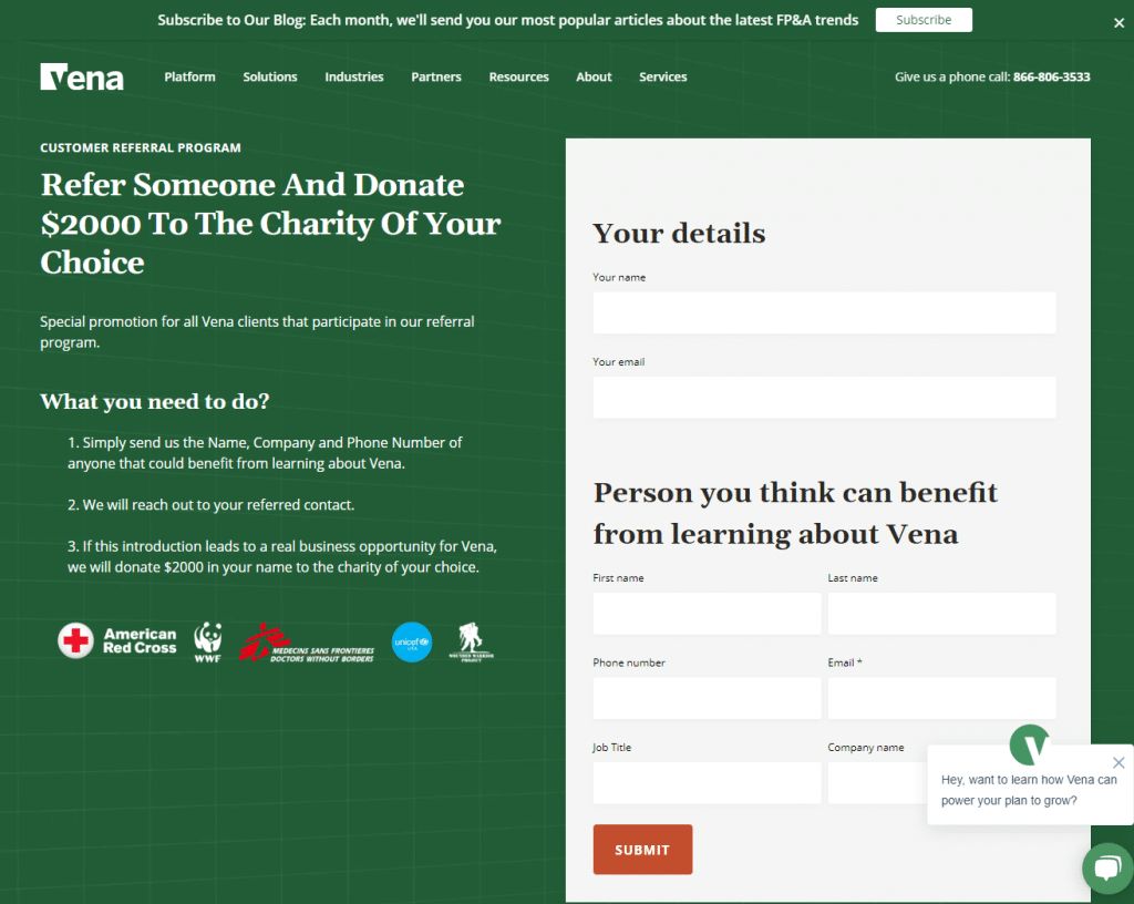 vena charity referral program idea