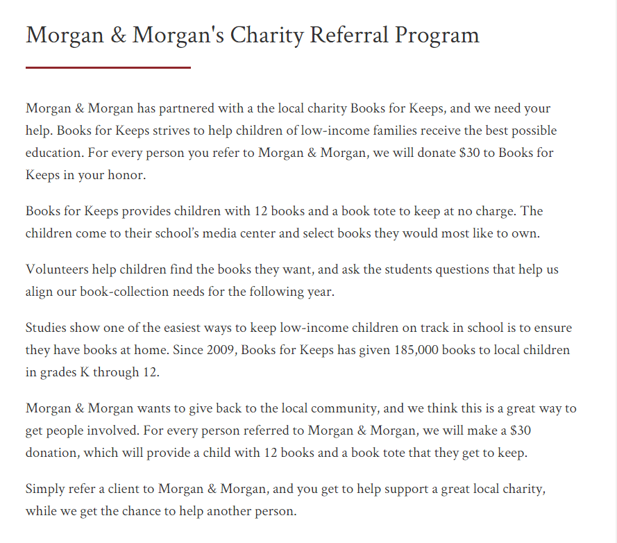 Morgan And Morgan Charity Referral Program Idea