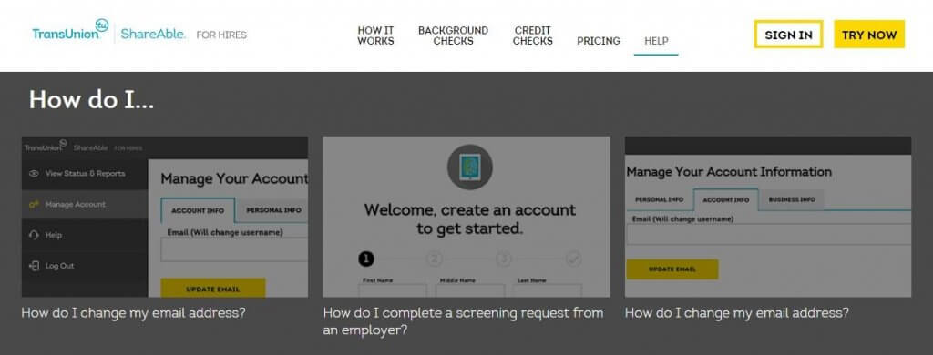 transunion help page