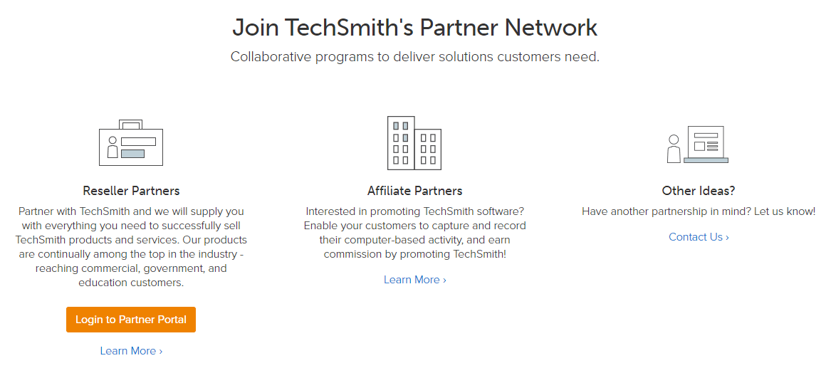 Information on TechSmith's partner network and how to join