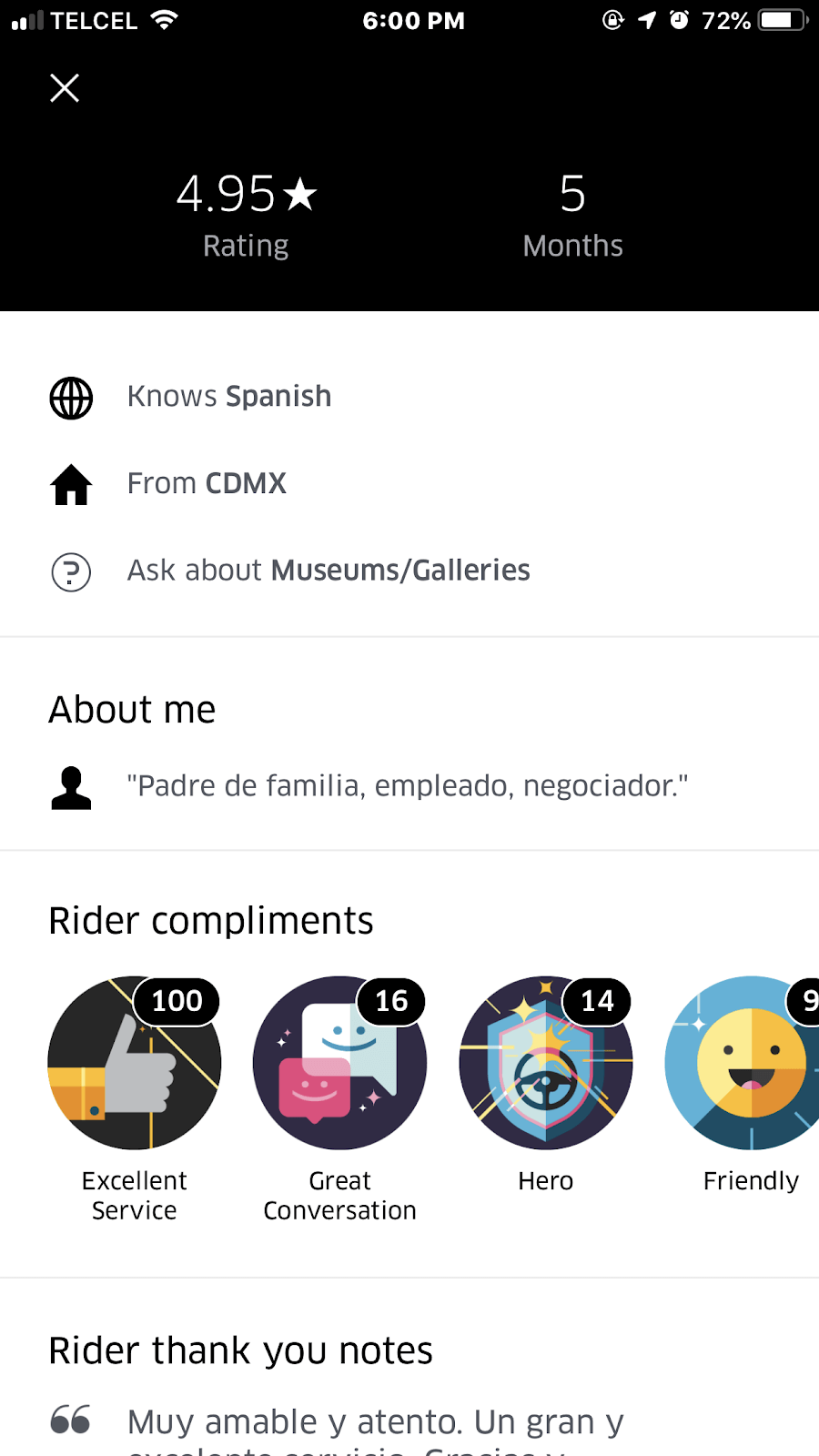 Uber.com example of customer experience with their rating system of their drivers