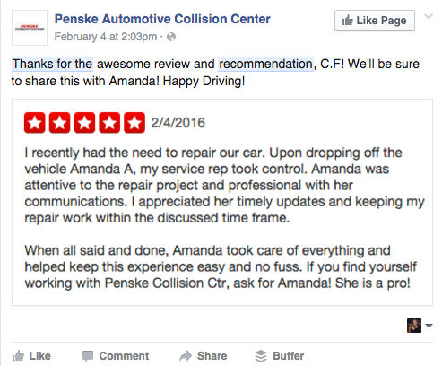 penske automotive collision center review rating on facebook