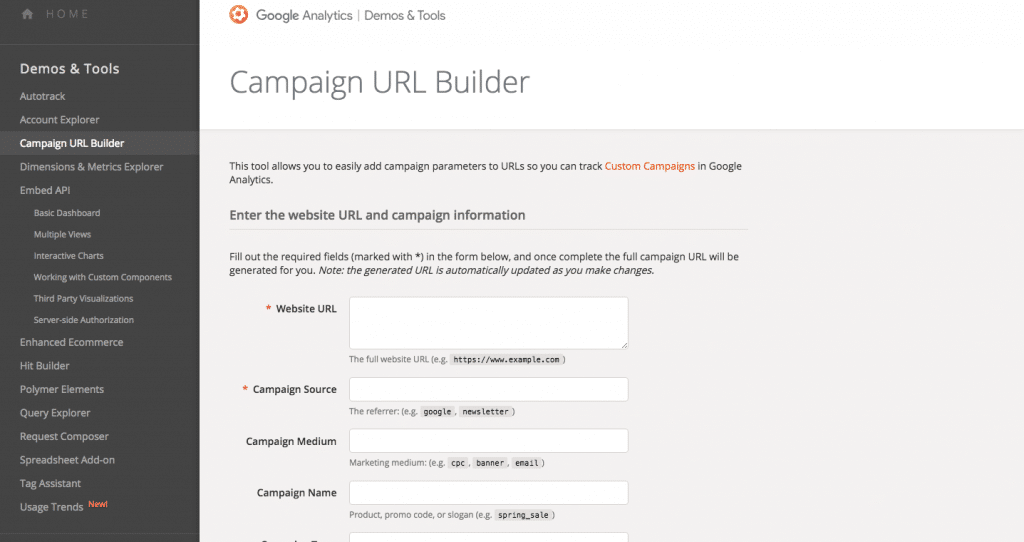 Campaign URL builder in Google Analytics