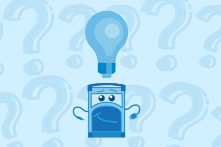 Referral Rock's Ampy on a questionmark background with light bulb above head.