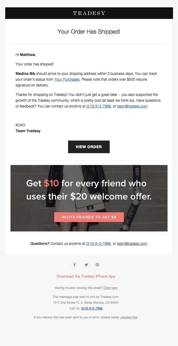 Tradesy referral email