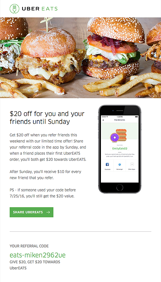 Uber Eats referral email