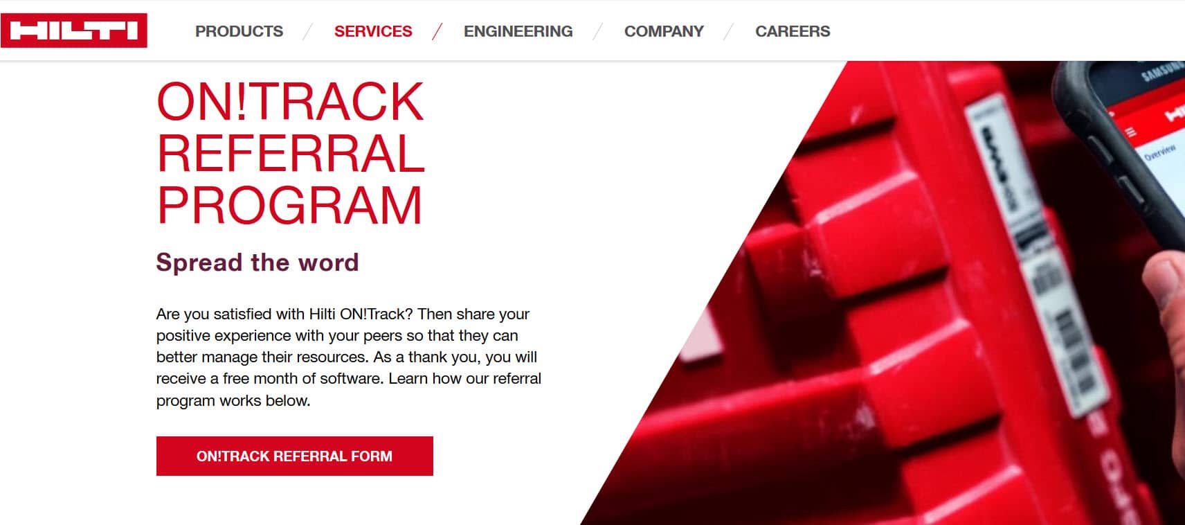 Hilti's ontrack referral service