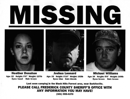 Missing persons poster from the movie The Blair Witch Project, part of the movie's viral marketing strategy