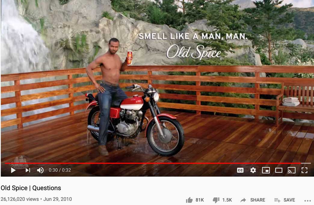 Image of ex-football player Isaiah Mustafa on a motorcycle for Old Spice's "The Man Your Man Could Smell Like" campaign