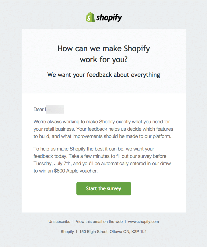 shopify feedback email