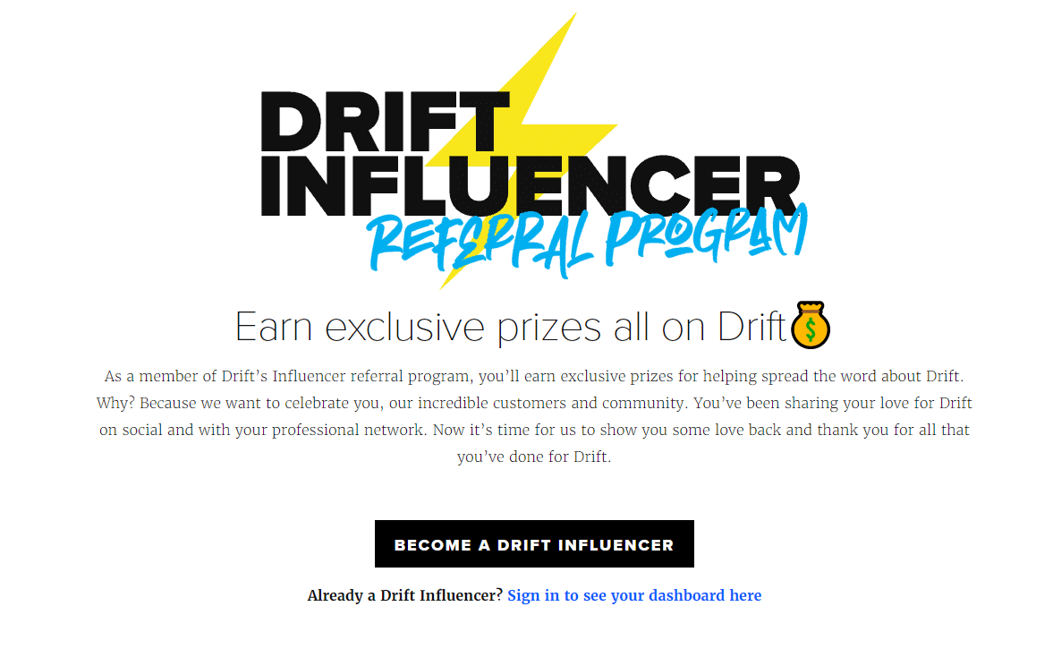 Drift influencer referral program
