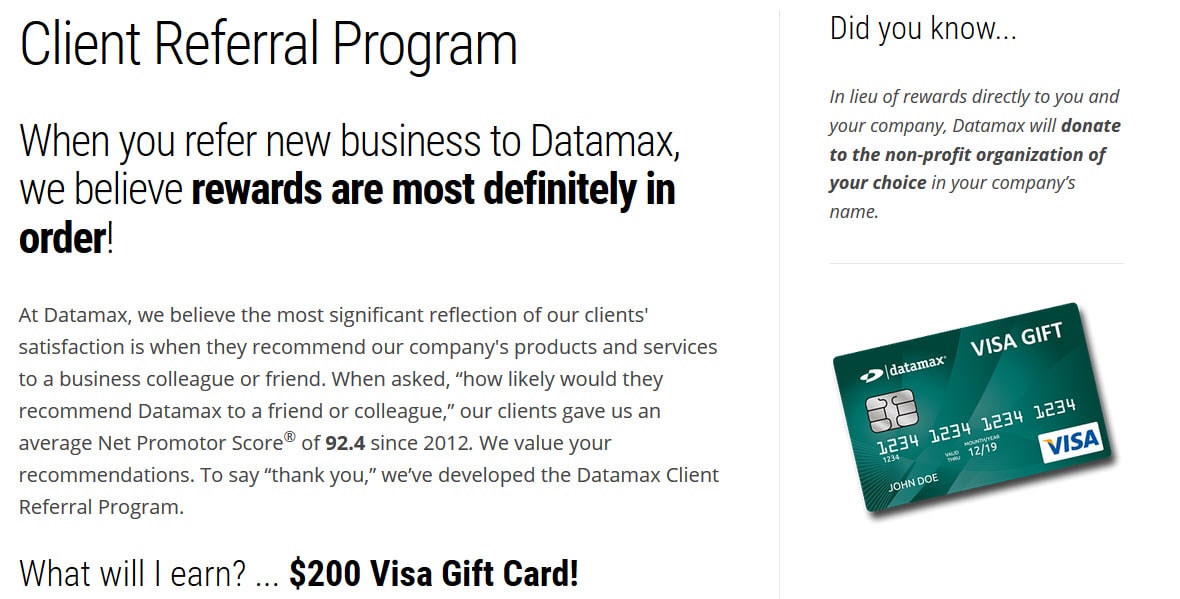 gift card referral example