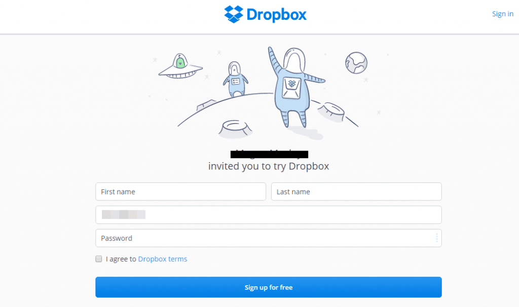 dropbox landing page