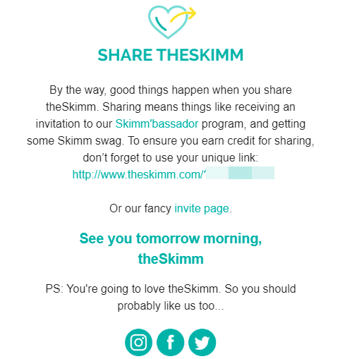 the skimm welcome email ask for referral