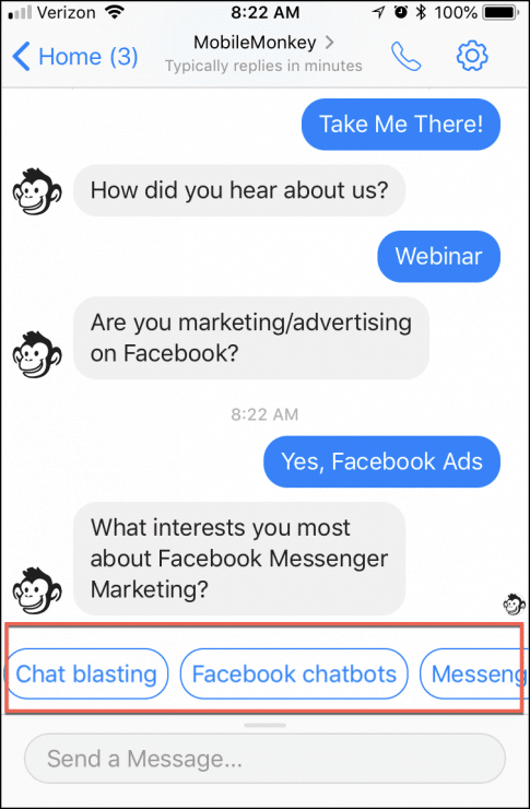 chatbot messages