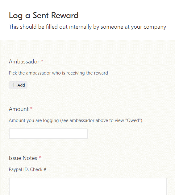 log a sent reward form