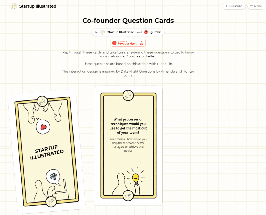 Gumbr cofounder question cards