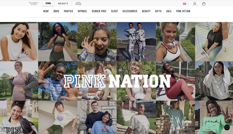 An image of "PINK Nation," PINK's brand ambassadorship, showing images of girls who are their brand ambassadors