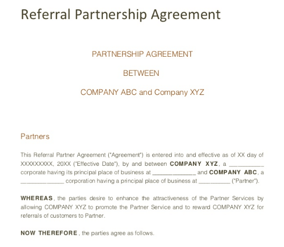 acord de parteneriat de recomandare