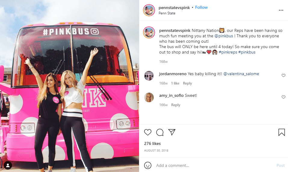PINK brand ambassadors by bus