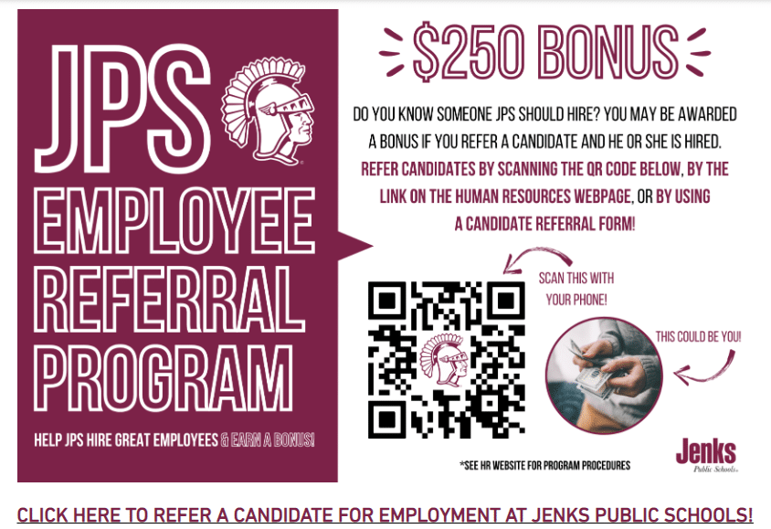 jenks public schools employee referral program