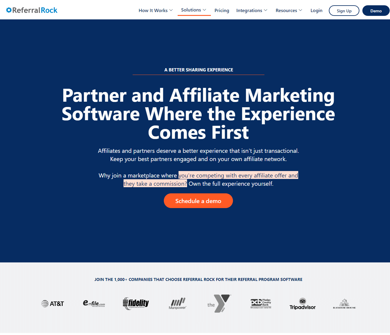 referral rock affiliate software page: The experience comes first