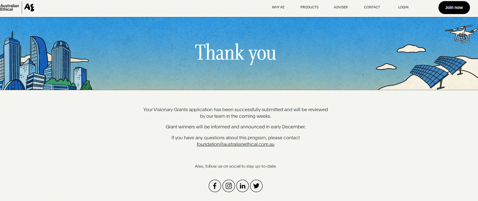 australian ethical thank you page example