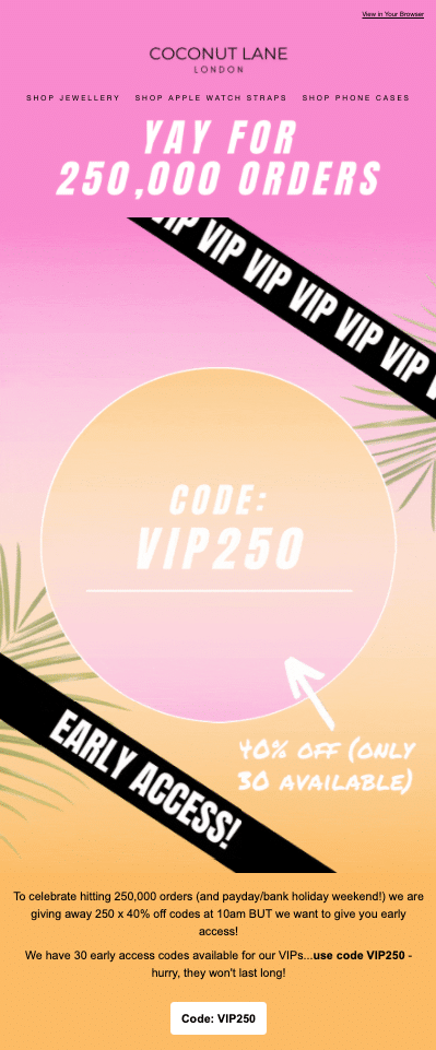 coconut lane vip sale email