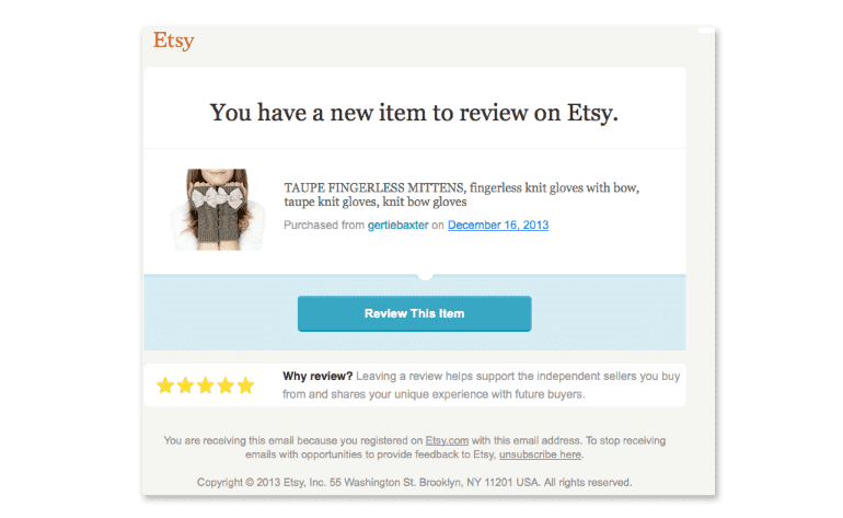 etsy review email