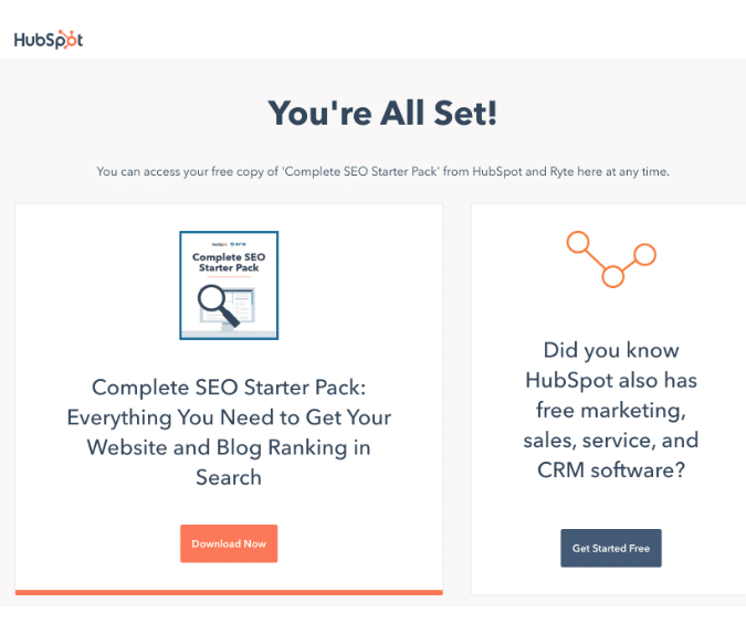 hubspot thank you page example