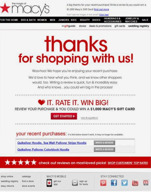 macys thank you page example
