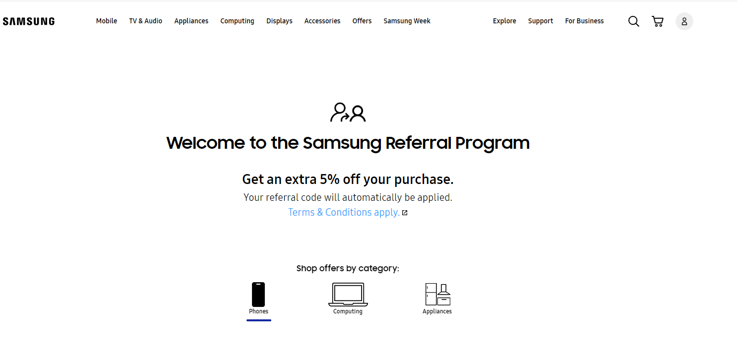 samsung referral page example friend end