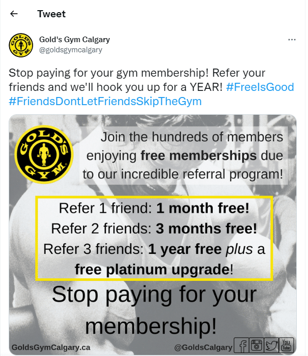 gold's gym twitter referral promo