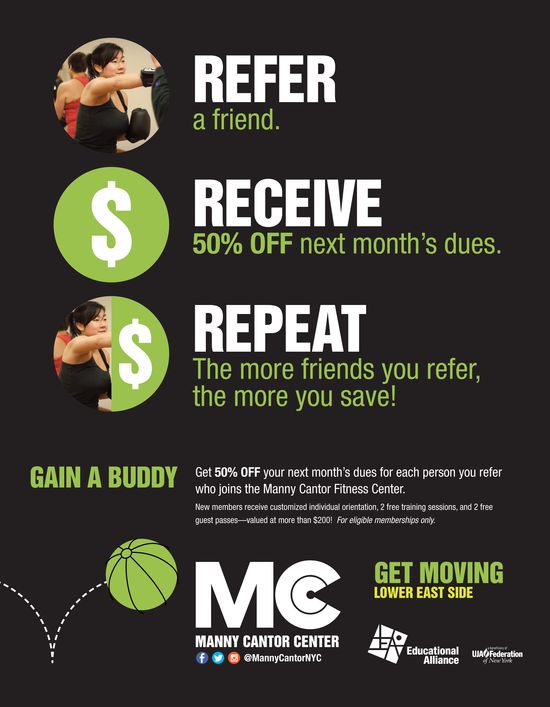 manny cantor fitness: refer, receive 50% off, repeat