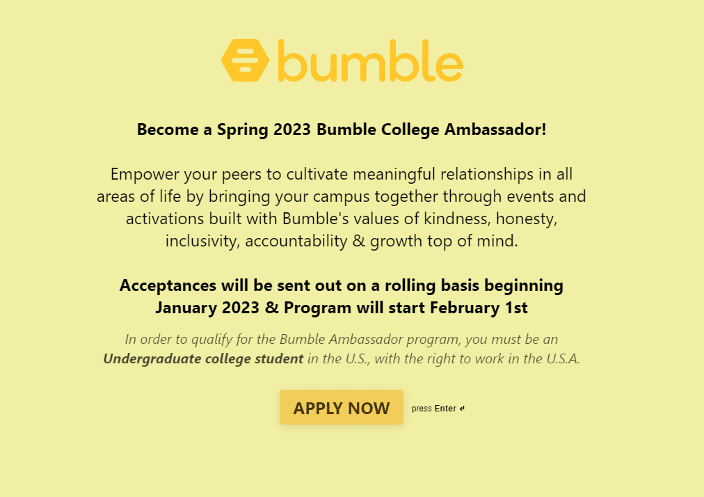 bumble brand ambassador application