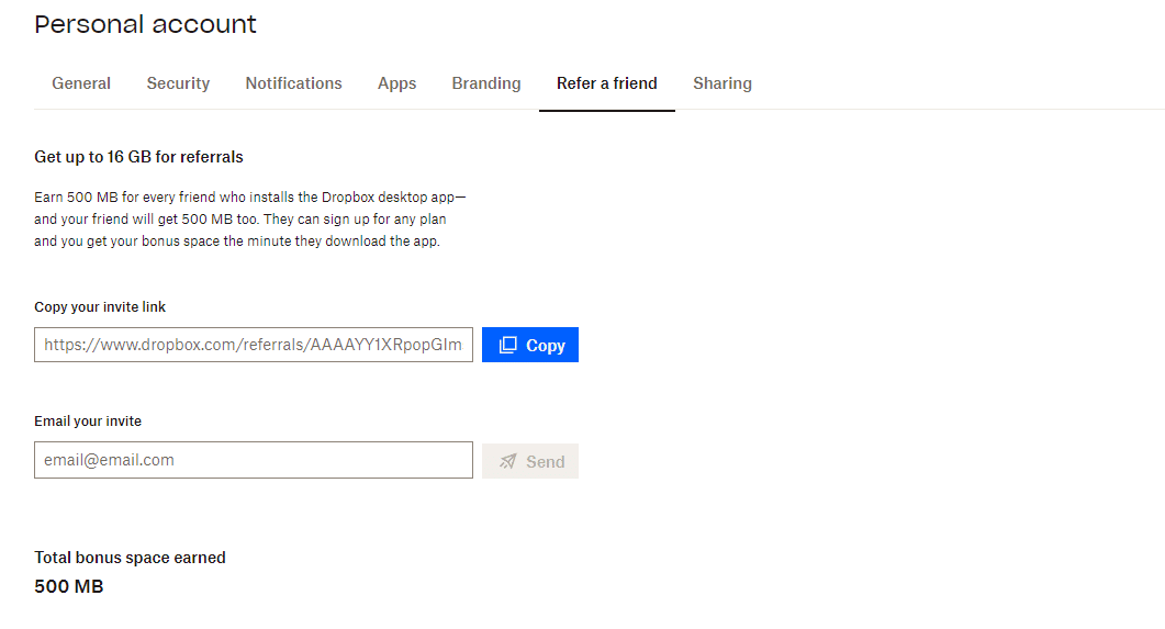 dropbox referral program dashboard closer look