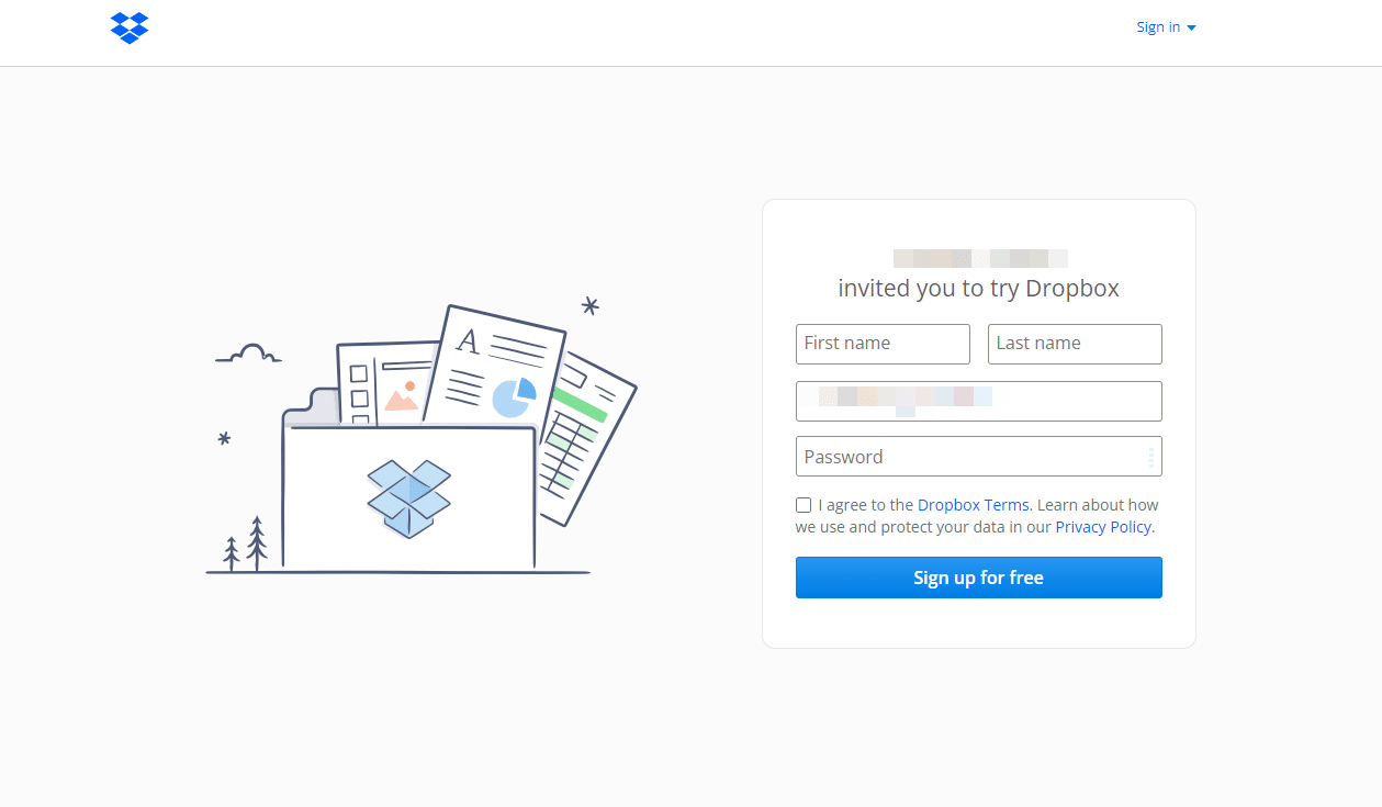 dropbox referral program friend landing page - your friend invited you to try dropbox